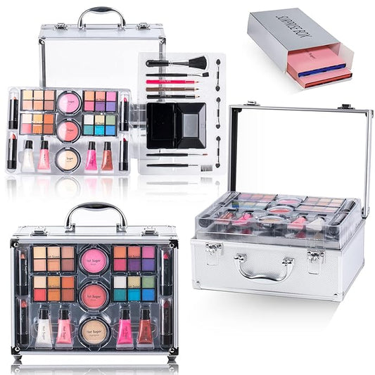 Hot Sugar Makeup Set for Teen Girls Ages 10-12, All in One Beginner Makeup Kit for Women, Cosmetics Gift Set for Birthday Christmas (Clear02)-VivaGrace Women