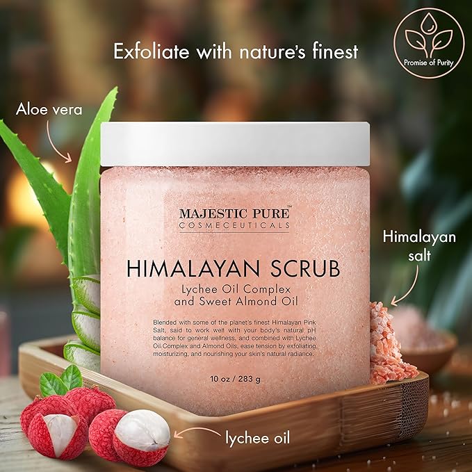 MAJESTIC PURE Himalayan Salt Body Scrub with Lychee Oil, Exfoliating Salt Scrub to Exfoliate & Moisturize Skin, Deep Cleansing - 10 oz-VivaGrace Women