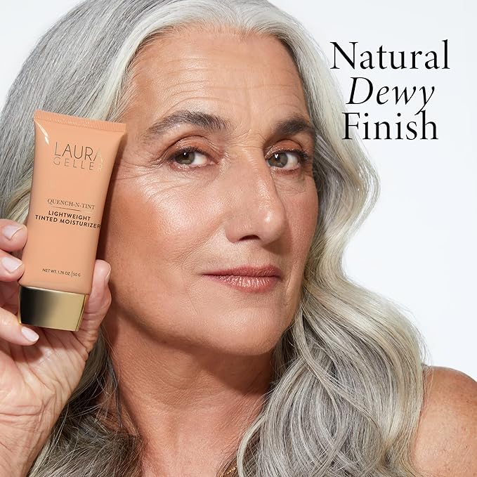 LAURA GELLER NEW YORK Quench-n-Tint Tinted Moisturizer - Deep - Sheer to Light Buildable Coverage - Natural Glow Finish - Lightweight Formula with Hyaluronic Acid-VivaGrace Women
