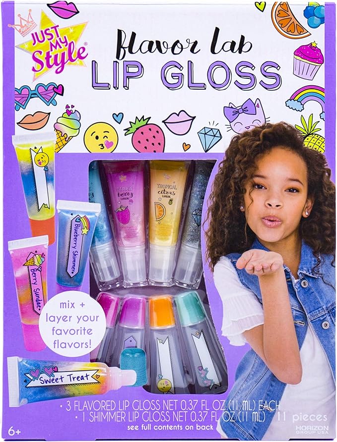 Just My Style Flavor Lab Lip Gloss by Horizon Group USA, DIY 4 Custom Lip Glosses By Mixing Colorful Flavors & Lip Shimmer. Flavors, Shimmer, Lip Gloss Tubes Mixing Stick & Instructions Included-VivaGrace Women