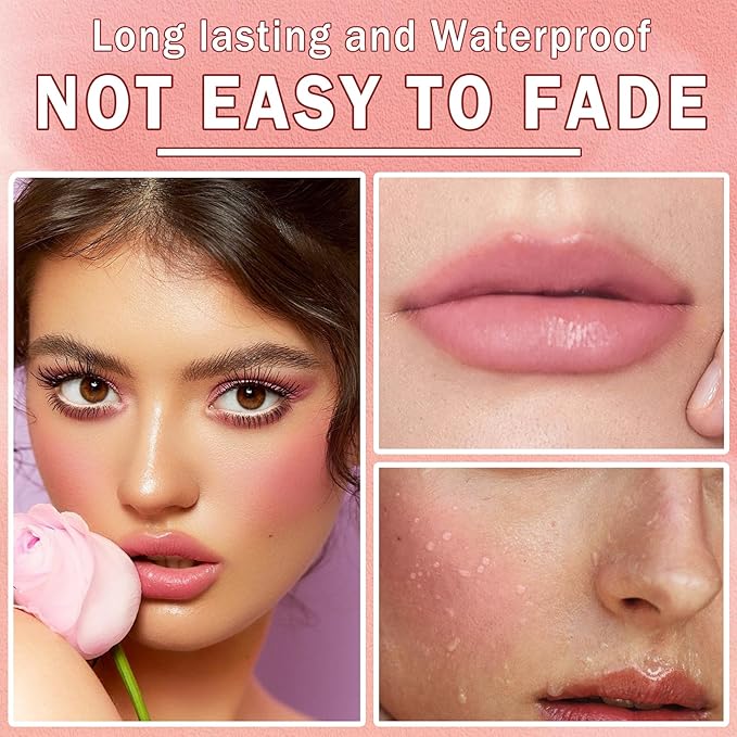 Cream Blush Stick with Sponge 3 in 1 Multi-Use Blush Makeup Stick Long Lasting Waterproof Natural Matte Cream Blush Stick for Cheeks, Lips and Eyes - Fairy Pink-VivaGrace Women