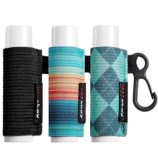 Lip Balm Holder Sleeves Keychain Chapstick Elastic Sleeves(Black/Color strip/Geometrical pattern)-VivaGrace Women