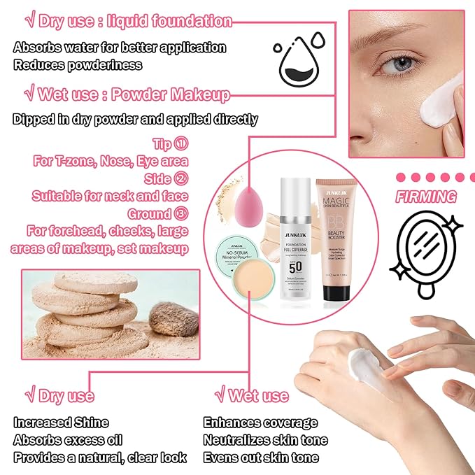 Color Changing Foundation Set,Full Coverage Foundation Liquid Foundation Makeup Gift Set,Moisturizing BB Cream for Women,Flawless Loose Setting Powder Face Primer Base Makeup Kit With Makeup Sponge-VivaGrace Women