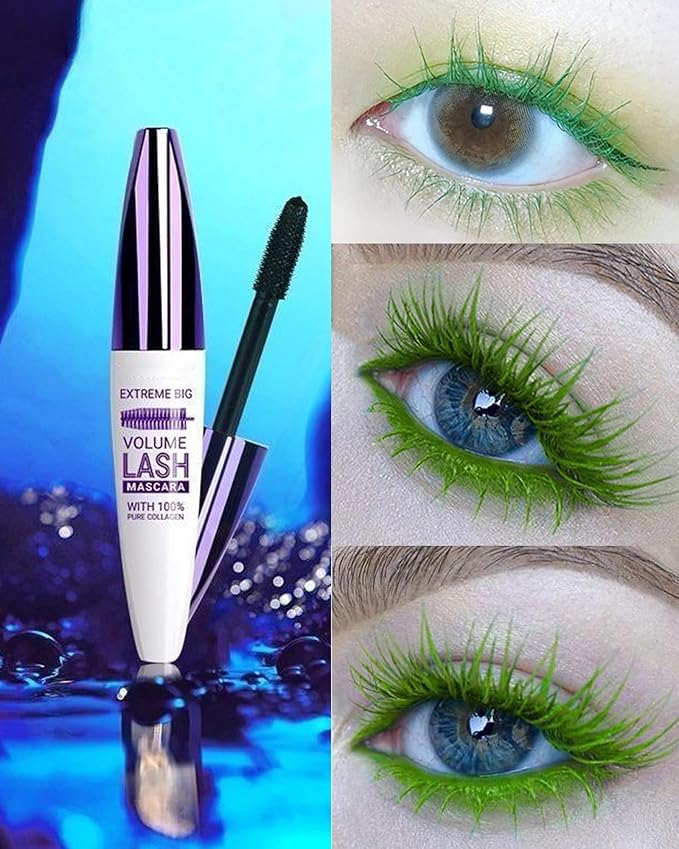 5D Green Mascara for Eyelashes-1Pcs Longlasting Waterproof Smudgeproof Colored Mascara Volume and Length,Curling Eye Lash rimel de pestañas,St Patrick’s Day Makeup Gift for Women Girl