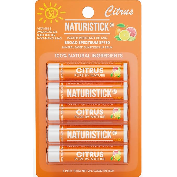 Naturistick SPF 30 Vegan Lip Balm – Mineral Sunscreen with Zinc Oxide | Broad Spectrum UVA/UVB Protection | 100% Natural, Coral-Friendly Formula | Oxybenzone Free | 5-Pack Citrus | Made in USA-VivaGrace Women