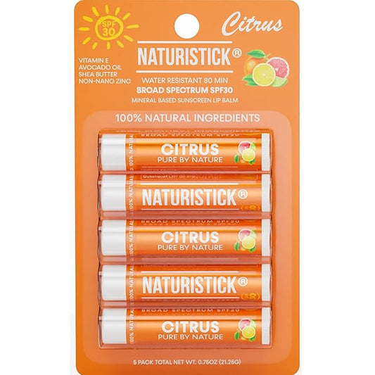Naturistick SPF 30 Vegan Lip Balm – Mineral Sunscreen with Zinc Oxide | Broad Spectrum UVA/UVB Protection | 100% Natural, Coral-Friendly Formula | Oxybenzone Free | 5-Pack Citrus | Made in USA-VivaGrace Women