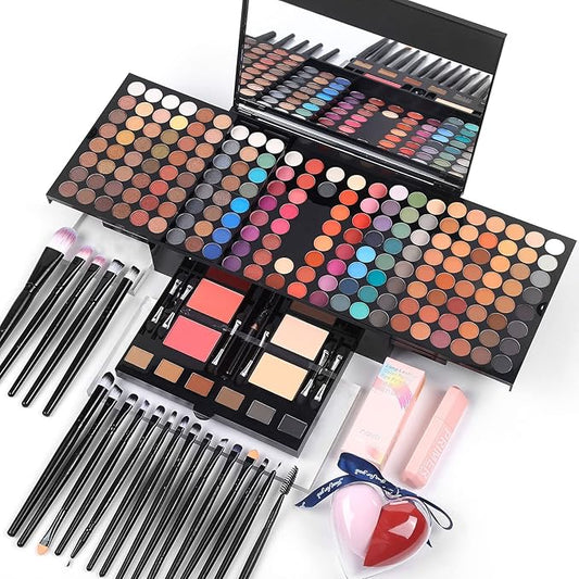 Makeup Gift Sets For Women - 190 Colors Makeup Palette Include Eyeshadow, Blushes, Eyebrow Powder,Eye Pencil,Mirror+20Pcs Makeup Brushes+Eyeshadow Primer+2Pcs Sponge Puff Make Up Set (Makeup Set A)-VivaGrace Women