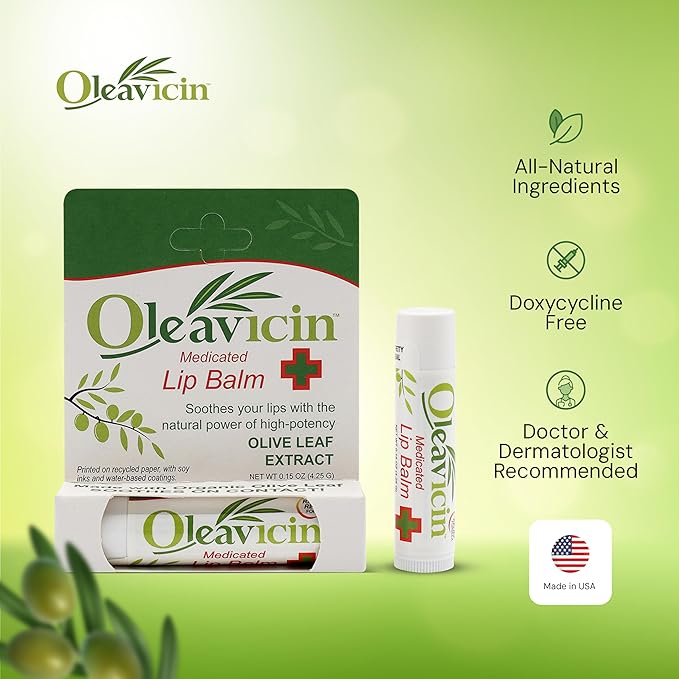 Natural Lip Balm by Oleavicin | Dry Lip Relief | Patented Moisturizing Formula for Chapped Lips | Organic Olive Leaf Extract-VivaGrace Women