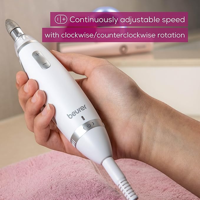 Beurer MP62 Professional Nail Drill Kit, Portable Electric File Machine with 10 Attachments & 10 Sanding Bands, Efile Dremel for Acrylic Gel Manicure and Pedicure, LED Light, with Storage Case-VivaGrace Women