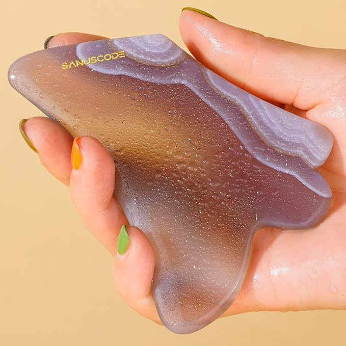 Gua Sha Stone, Gua Sha Facial Tools, Authentic Agate Stone Guasha Tool for Face Massager, Facial Sculpting Lifting Shaper, Genuine Agate Stone Patent Design-VivaGrace Women
