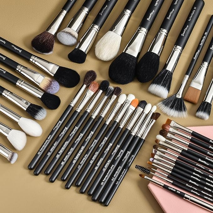 Makeup Artist MUST HAVES 42Pcs Makeup Brushes Set with Real Natural Goat Hair By BUEART DESIGN (42Pcs Matte Pearl Black)-VivaGrace Women
