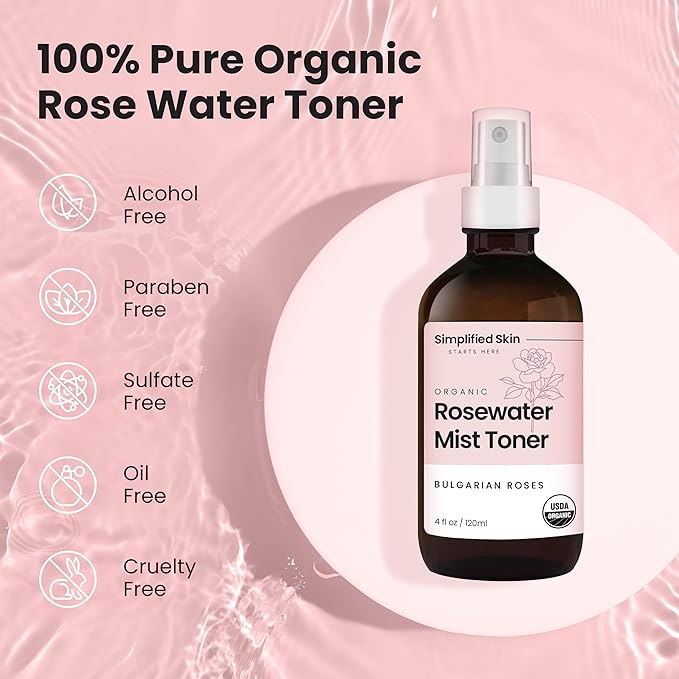 Rose Water Spray for Face & Hair - Organic USDA Certified Rosewater Facial Toner - Alcohol-Free Makeup Setting Hydrating Face Mist - Anti-Aging Toner Spray - 2 Pack-VivaGrace Women
