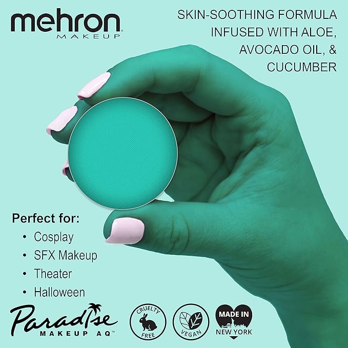 Mehron Makeup Paradise Makeup AQ Refill Size | Stage & Screen, Face & Body Painting, Beauty, Cosplay, and Halloween | Water Activated Face Paint, Body Paint, Cosplay Makeup .25 oz (7 ml) (Teal)-VivaGrace Women