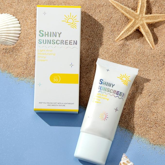Shimmer Face Primer with Sunscreen, SPF 30, Highlighting Fine Glitter Brightening + Sun Protection, Moisturizing Sunscreen, Natural & Refreshing, Oil-Controlling,Non-Greasy Isolation Primer-VivaGrace Women