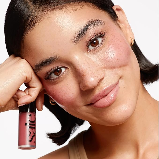 Saie Dew Blush - Lightweight Liquid Blush with a Blendable + Buildable Cream Finish - Dewy Cheek Tint with Doe Foot Wand Makeup Applicator - Mauve Blush - Chilly (.40 oz)-VivaGrace Women
