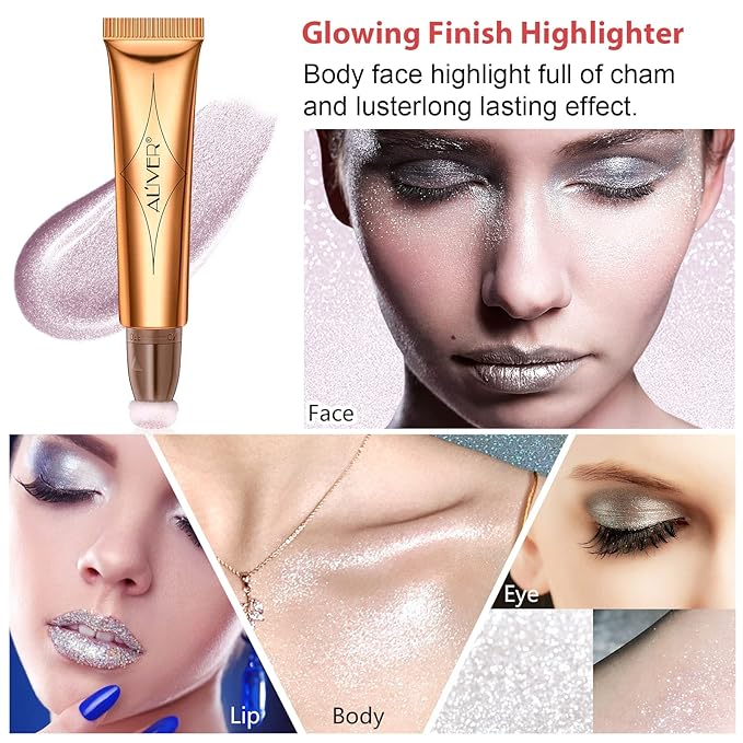 Liquid Highlighter Beauty Wand, Highlight Bronzer Stick with Cushion Applicator, Smooth Shimmer Finish, Lightweight Silky Cream Face Makeup Stick, Cruelty-free (Celestral)-VivaGrace Women