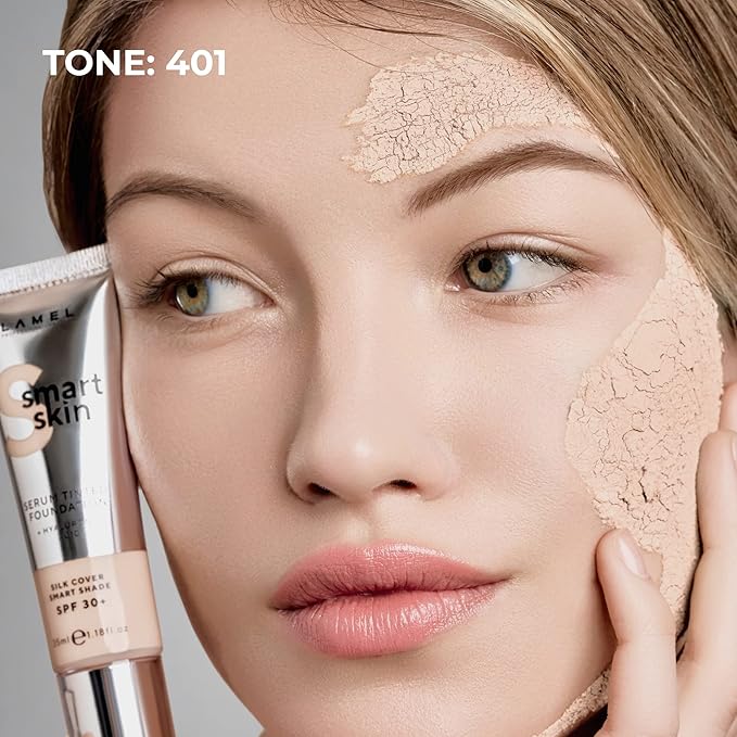 LAMEL Smartskin Serum Tinted Foundation - Hydrating & Nourishing - Hypoallergenic & Skin-Caring - Color Correcting - Anti-Aging Formula with Hyaluronic Acid - 401, 1.18 fl.oz-VivaGrace Women