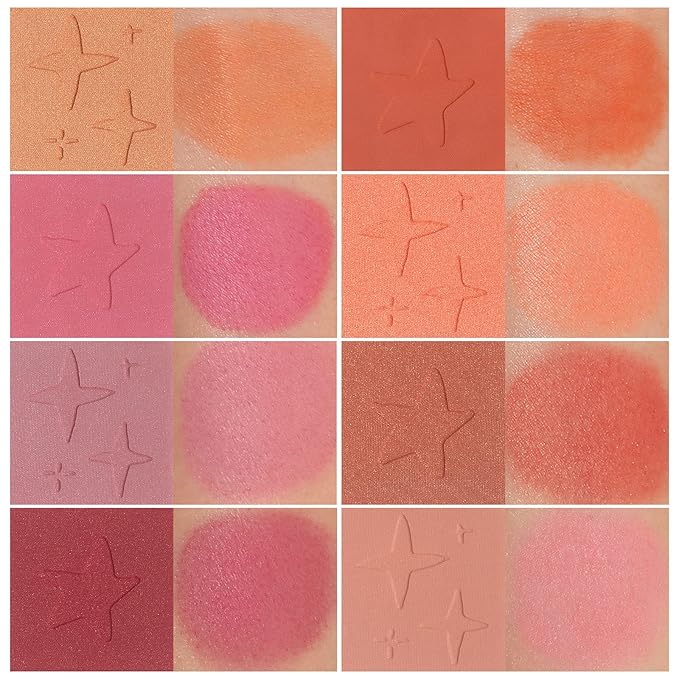 8 Colors Face Matte Blush Palette Shading Blusher with Brush - Buildable Facial Cheek Blusher Contour Bronzing Pressed Powder Makeup Pallet Women Gift Set (02 Shimmer Matte)-VivaGrace Women