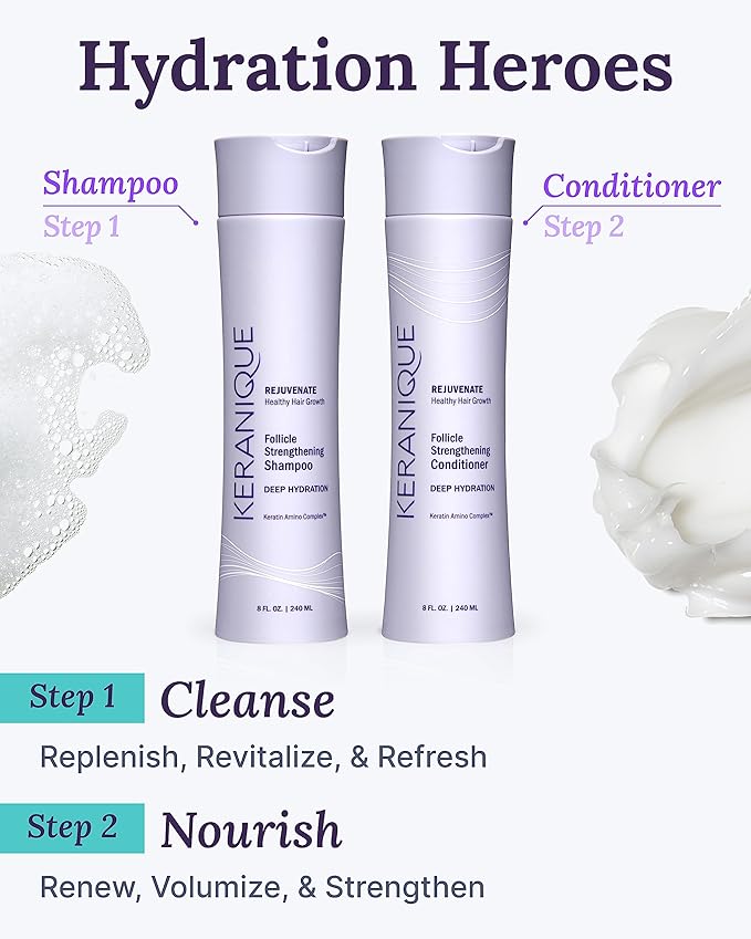 Keranique Hydrating Shampoo and Conditioner Set - Deep Hydration Hair Shampoo and Conditioner for Repairing Natural Moisture with Keratin - Sulfate-Free Intense Hydrator for Dry, Thin, Damaged Hair-VivaGrace Women