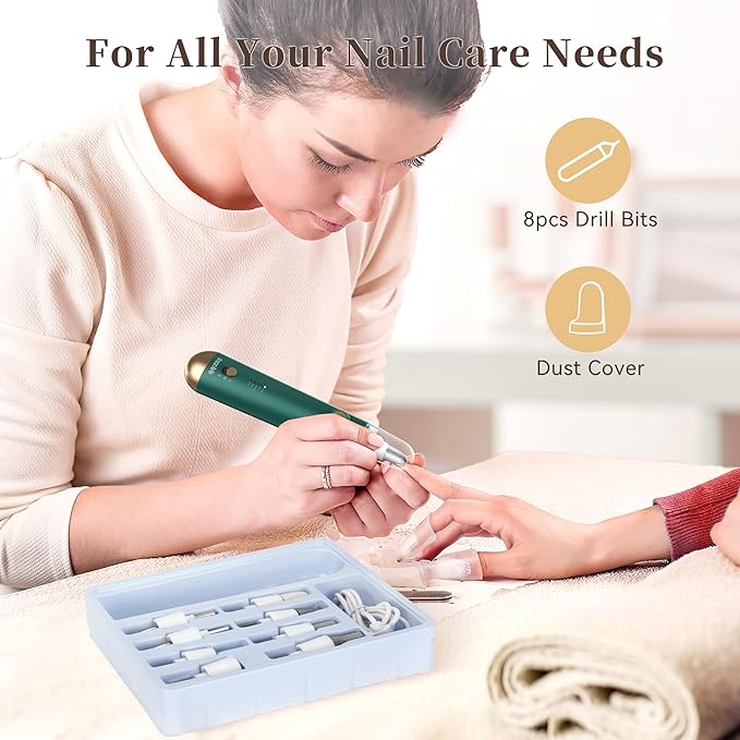 Electric Nail Drill, 8-in-1 Cordless Electric Nail File with LED Light, 5 Speeds Rechargeable Manicure and Pedicure Kit Hand Foot Care Tool for Nail Grinder Trim Polish for Women Baby-VivaGrace Women