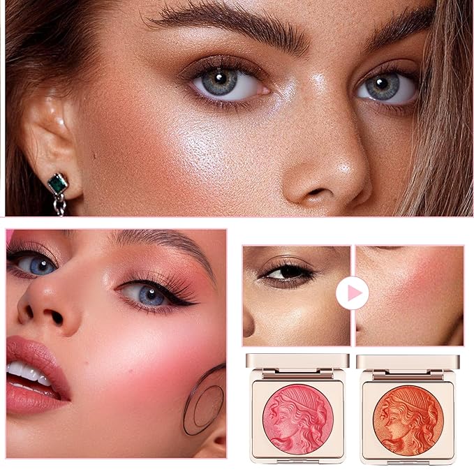 Embossed Smooth Powder Blush Palette for Cheeks,Matte Face Powder Blush Palette,Embossed Girl Blush for Cheeks,Natural Nude Long Lasting Powder Blush Palette for All Skins(Pink+Orange)-VivaGrace Women