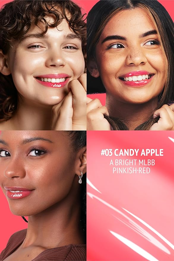 Veganize Collagen Lip Glass Balm | Hydrating Lip Balm in 9 Vibrant Colors | Moisturizing Lip Care Infused with Collagen Jelly Magic | No Animal Trial Lip Balm 0.06 oz (No. 3 Candy Apple)-VivaGrace Women