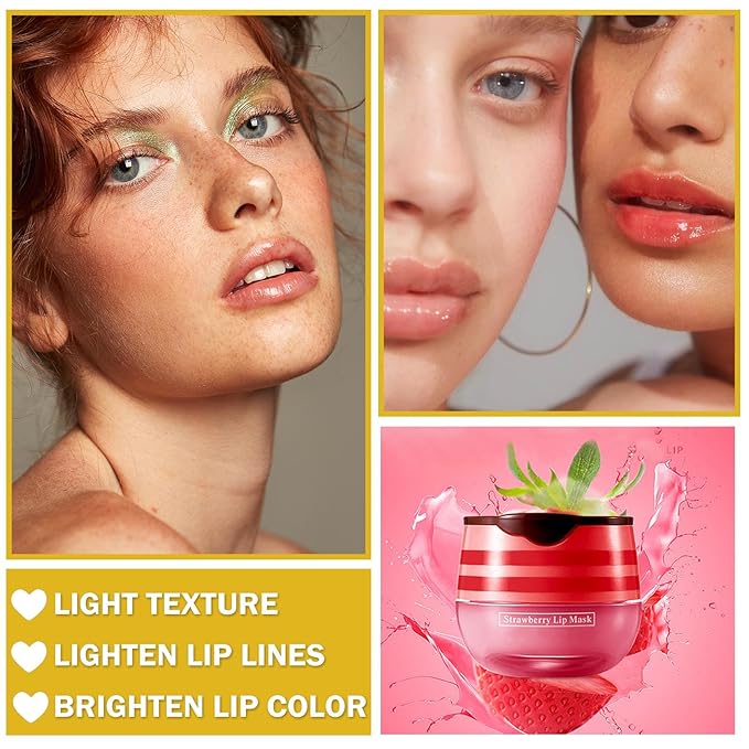 NVLEPTAP 2PCS Bee Lip Balm Honey Pot Honey & Strawberry Lip Balm Moisturizing Honey Lip Mask Lip Care Products Lip Balm with Wand-VivaGrace Women