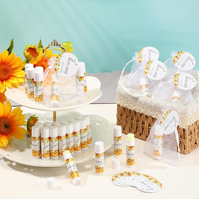 Fumete 50 Set Bee Favors Baby Shower Thank You Gifts Lip Balms for Guests Boys Girls Gender Reveal Favors for Baby Shower Bee Party Prizes Souvenirs Bags Stuffer Classroom Prizes-VivaGrace Women