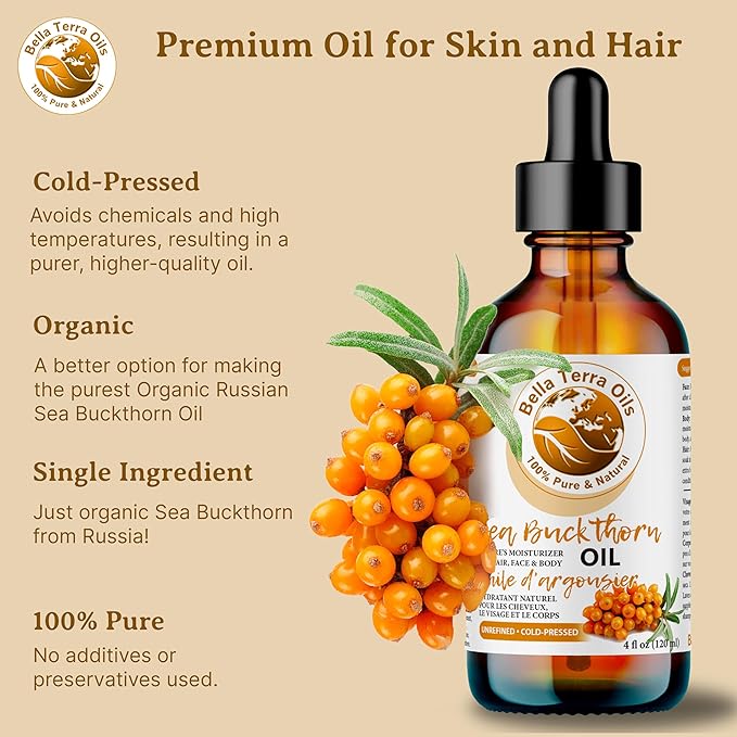 Bella Terra Oils - Seabuckthorn Berry Oil 4oz - Experience Nature's Luxurious Touch, Brimming with Vitamin E & Carotenoids, Transcend Ordinary Skincare-VivaGrace Women