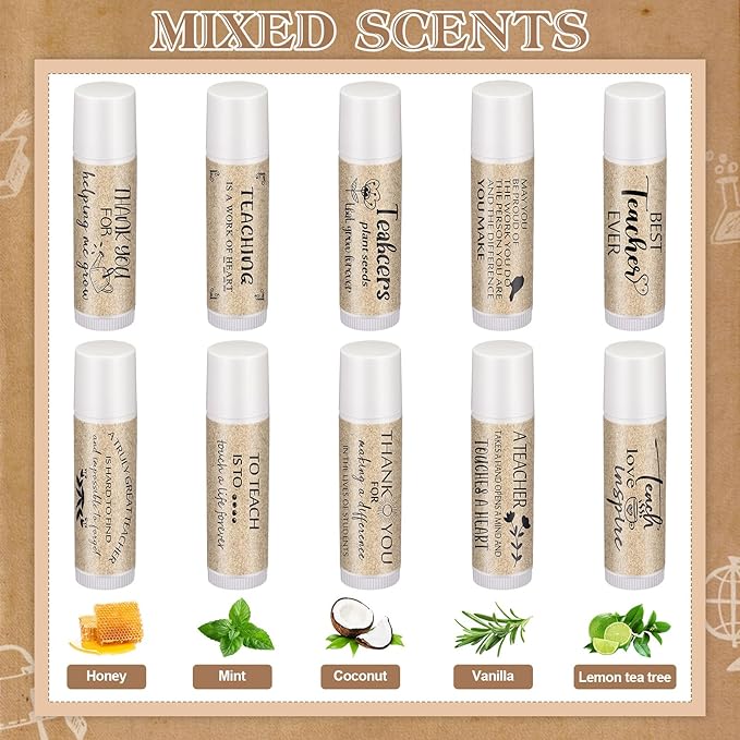 30 Pcs Back to School Teacher Gifts Bulk Lip Balm Favors Thank You Gifts for Teachers with Inspirational Quote Gifts Lip Balm Christmas Thanksgiving Gifts for Teachers Welcome Back to School-VivaGrace Women