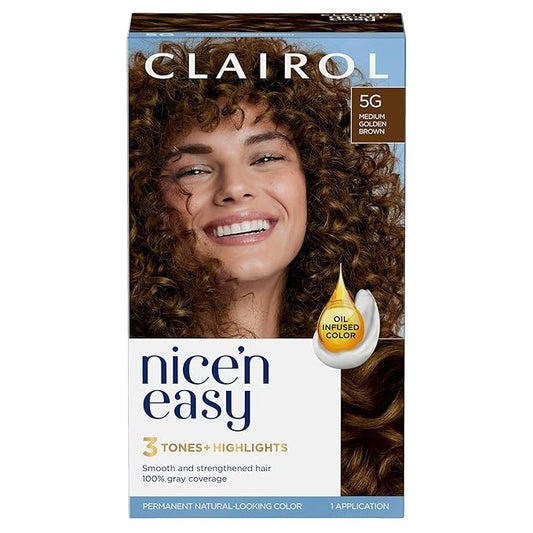 Clairol Nice'n Easy Permanent Hair Dye, 5G Medium Golden Brown Hair Color, Pack of 1-VivaGrace Women
