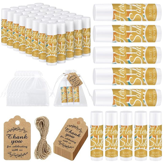 Demissle 50 Pcs Baby Shower Lip Balm Gift Set with 100 Pcs Organza Bags Baby Shower Party Favor for Guest Thank You Tag Rope Baby Shower Party Decoration Gender Reveal Souvenirs(Colorful Stripes)-VivaGrace Women