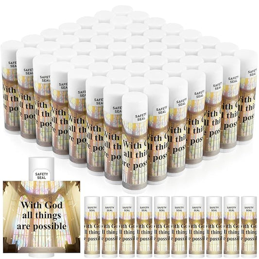 DMSKY 60 Lip Balm Bulk, Christian Gift for Women Men Faith Religious Moisturizing Lip Care Product Stocking Stuffers with Inspirational Scripture Happy Moment Praise God for Friend-VivaGrace Women
