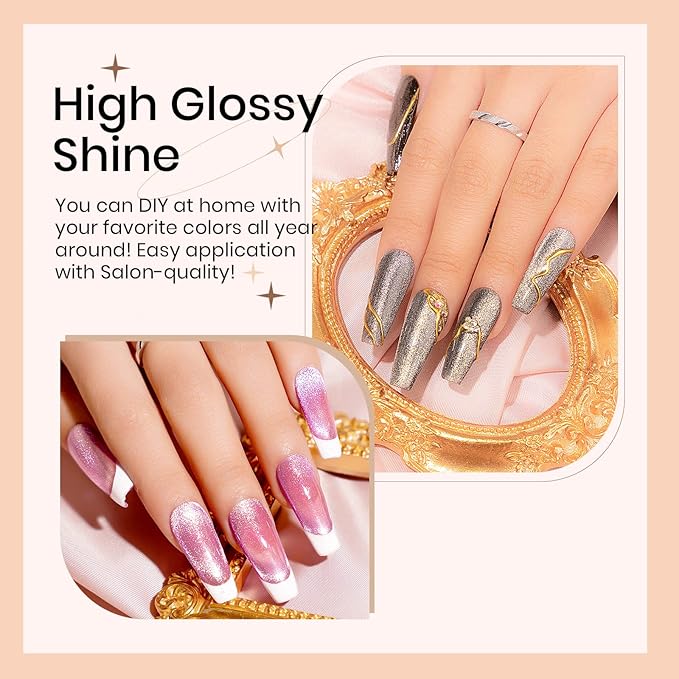 Magnetic Cat Eye Nail Polish Set, 12 Colors, 9D Cateye Nail Polish, Holographic Glitter, Magnetic Gel Polish, Soak Off Lamp, Gel Nail Art Manicure Kit