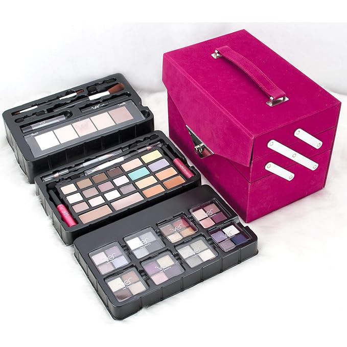 72pcs Makeup Gift Set Kit Train Case With Extendable Trays (eyeshadow, Blushes, Lipstick & More) - Vmk1504-VivaGrace Women