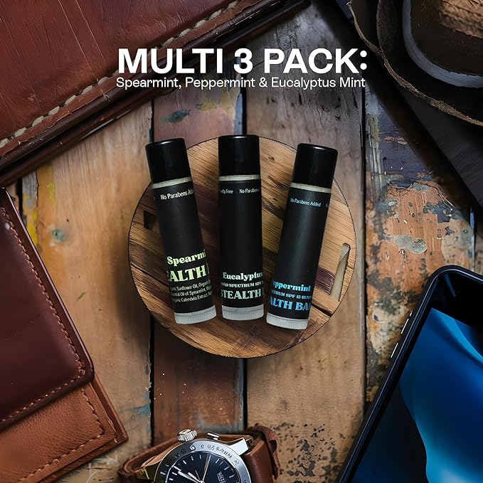 Organic Mint Lip Balm - SPF 15 Sun Protection - Moisturizing Lip Balm - Includes Spearmint, Peppermint, and Eucalyptus Mint Lip Balms - Chapstick to Soothe & Smooth Chapped Lips-VivaGrace Women