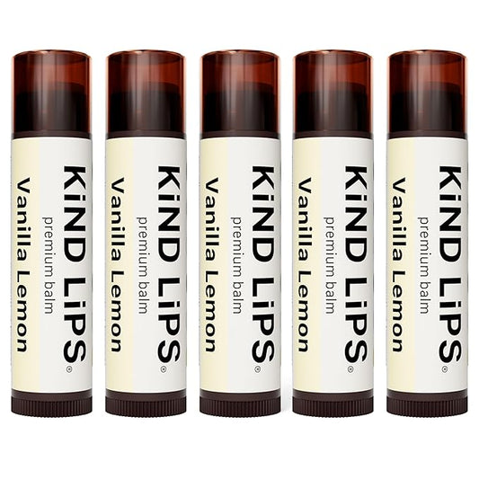 Kind Lips Lip Balm - Nourishing & Moisturizing Lip Care for Dry Lips with Shea Butter, Beeswax & Vitamin E | Vanilla Lemon Flavor | 0.15 Oz (Pack of 5)-VivaGrace Women