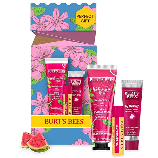 Burt's Bees Mothers Day Gifts for Mom, 3 Self Care Products, You're One in a Melon - Watermelon & Mint Hand Cream, Watermelon Lip Balm & Watermelon Rush Squeezy Tinted Lip Balm (Packaging May Vary)-VivaGrace Women