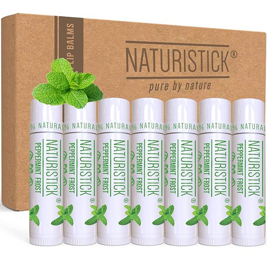 7-Pack Peppermint Lip Balm Gift Set by Naturistick. 100% Natural Ingredients. Best Beeswax Chapstick for Dry, Chapped Lips. Made in USA-VivaGrace Women