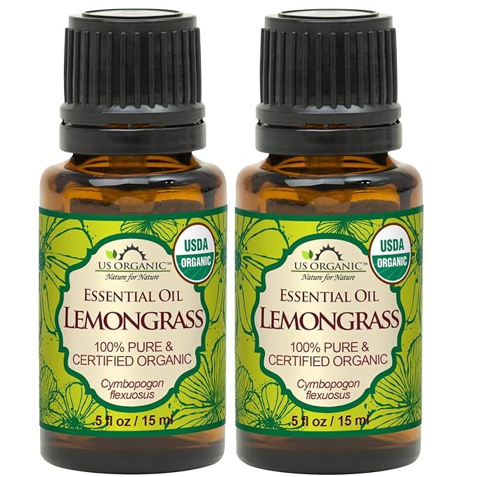 US Organic 100% Pure Lemongrass Essential Oil, USDA Certified Organic, Extracted by Steam Distillation Method, for Hair, Nail Polish Remover, Bees Attraction, and More. 15 ml, Value 2 Pack-VivaGrace Women