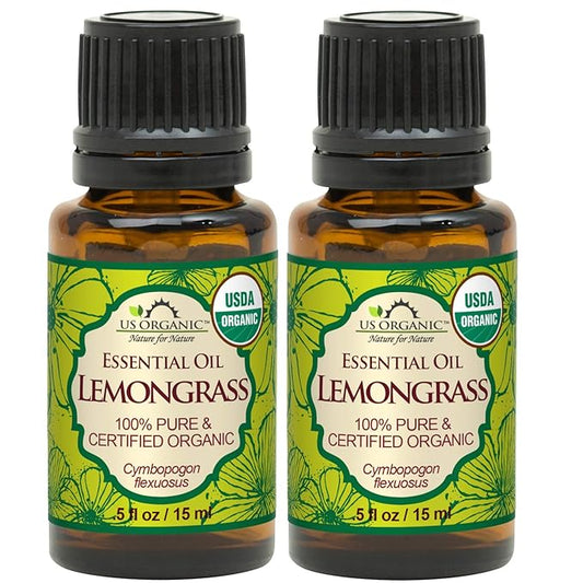 US Organic 100% Pure Lemongrass Essential Oil, USDA Certified Organic, Extracted by Steam Distillation Method, for Hair, Nail Polish Remover, Bees Attraction, and More. 15 ml, Value 2 Pack-VivaGrace Women