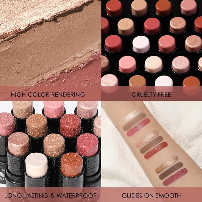 FOCALLURE 3 Pcs Cream Contour Sticks,Shades with Highlighter & Bronzer & Blush,Non-greasy Long-wear Face Contouring Pen,Easy to Sculpt the Face and Create a Lightweight Finishing Makeup,MEDIUM-VivaGrace Women