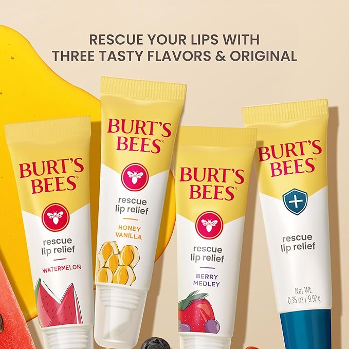 Burt's Bees Rescue Lip Relief, Honey Vanilla, Hydrating Lip Balm for Dry Cracked Lips, with Responsbily Sourced Beeswax and Shea Butter, 100% Natural Origin, 1 Squeezy Tube, 0.35oz-VivaGrace Women