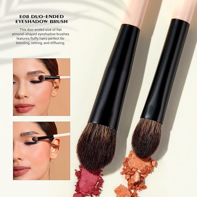Jessup Travel Makeup Brushes Set 3pcs, Double Sided Contour Brush Dual Ended Eye Shadow Shader Eyeliner Brush, Multi-functional Makeup Set Peach Dust T507-VivaGrace Women