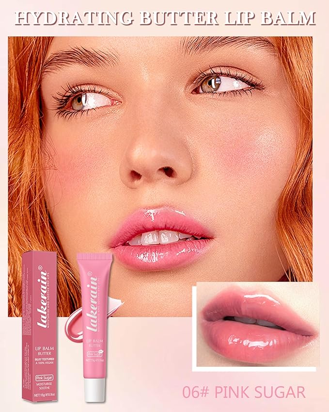 Lip Butter Balm Pink Sugar,Hydrating Tinted Butter Lip Gloss,Clear Lip Mask Lip Moisturizer,Glossier Lip Treatment Balm Lipgloss,Non-Sticky Jelly Glow Reviver Fat Lip Oil, Makeup Gift for Women-06-VivaGrace Women