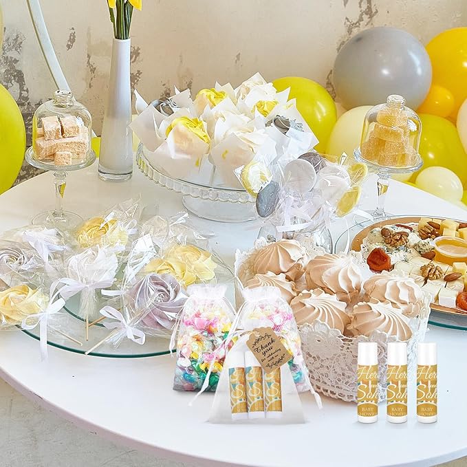 Demissle 50 Pcs Baby Shower Lip Balm Gift Set with 100 Pcs Organza Bags Baby Shower Party Favor for Guest Thank You Tag Rope Baby Shower Party Decoration Gender Reveal Souvenirs(Colorful Stripes)-VivaGrace Women