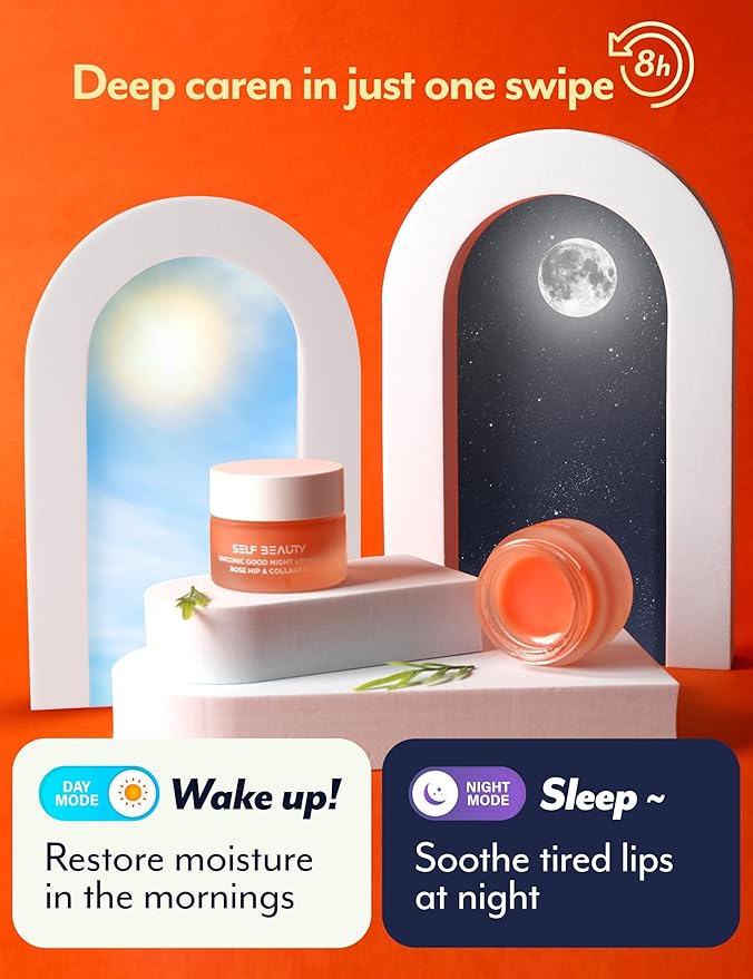 SelfBeauty Lip Mask - Rosehip & Collagen, Vegan Lip Balm, Lip Moisturizer, Overnight Hydrating Lip Treatment with Collagen Peptide, Lip Scrub Exfoliator Intensive Lip Repair, 0.51fl.oz-VivaGrace Women