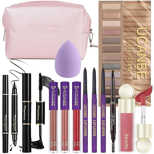 UCANE All In One Makeup Sets For Women, Naked Eyeshadow, Lipsticks, Lipgloss, Mascara, Eyeliner, Eyebrow Pencil, Liquid Blush, Cosmetic Bag, Beauty Gift Kit For Teens-VivaGrace Women