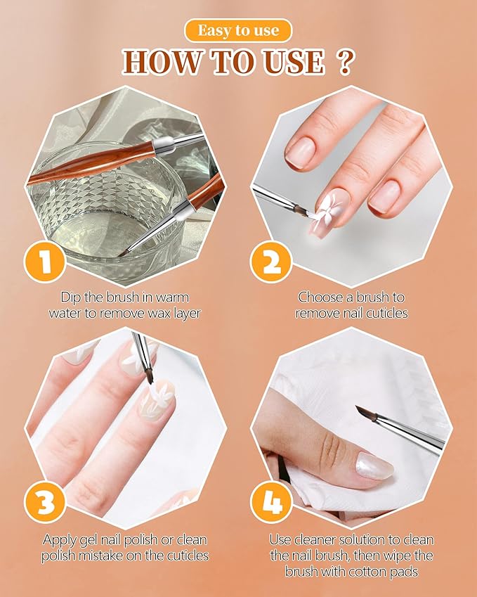 2Pcs Nail Art Brush Set, Multi-Functional 3D Nail Pen for Gel Extensions, Builder Nail Gel Design and Home DIY Manicure (Wood Color)-VivaGrace Women