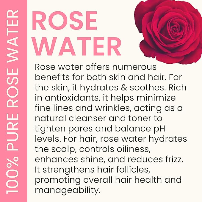 Rose Water Facial Toner - 32oz Bulk Alcohol-Free Vegan All Natural Refreshing for Face and Hair - Uplifts, Calming & Soothing for All Skin Types-VivaGrace Women